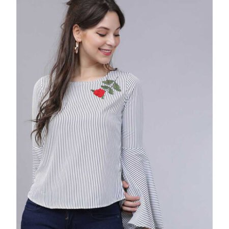 Casual Bell Sleeve Embroidered Women Multicolor Top
